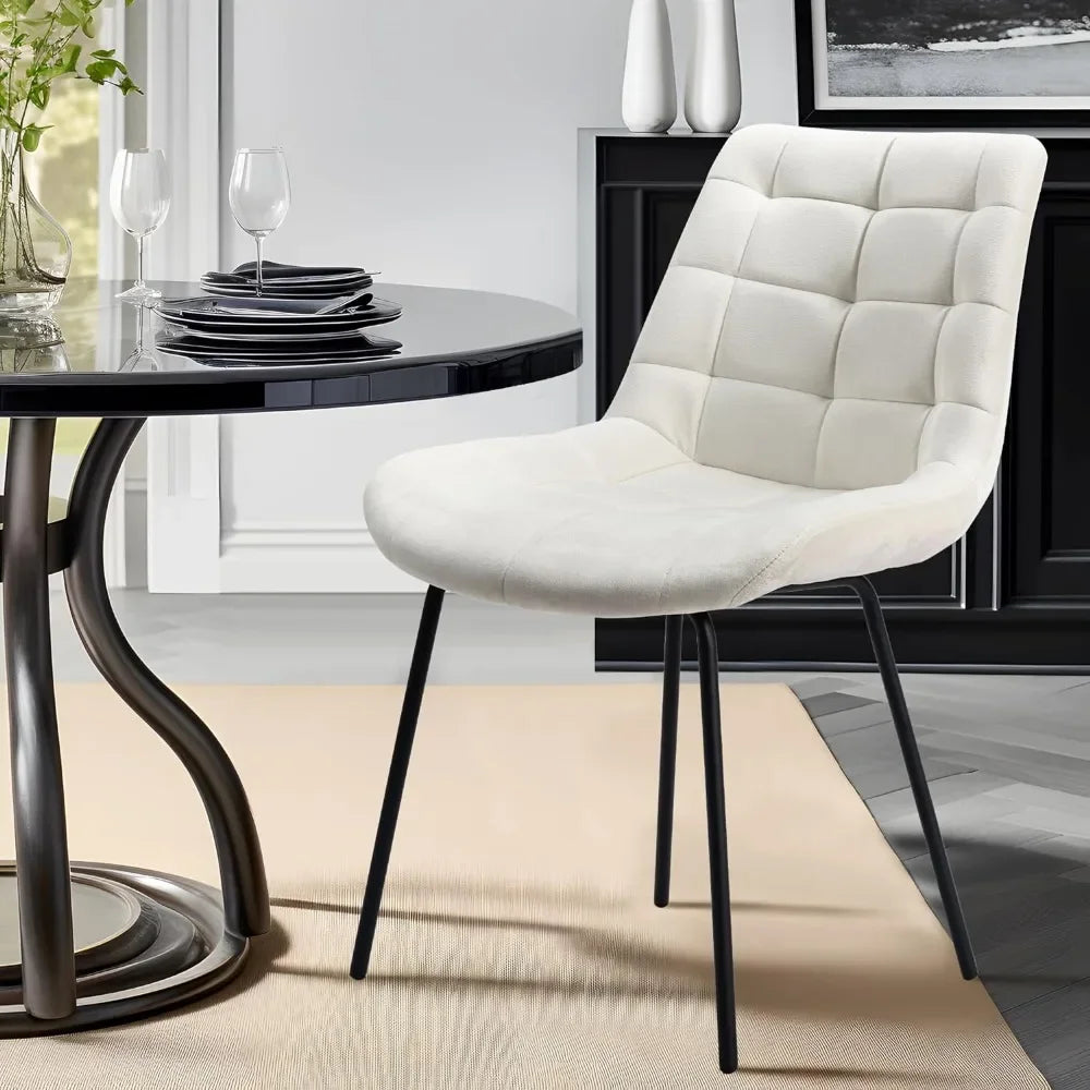 Velvet Dining Chairs, Upholstered Reception Chairs, Tufted Accent Chair with Metal Legs for Home Kitchen, Living Room,