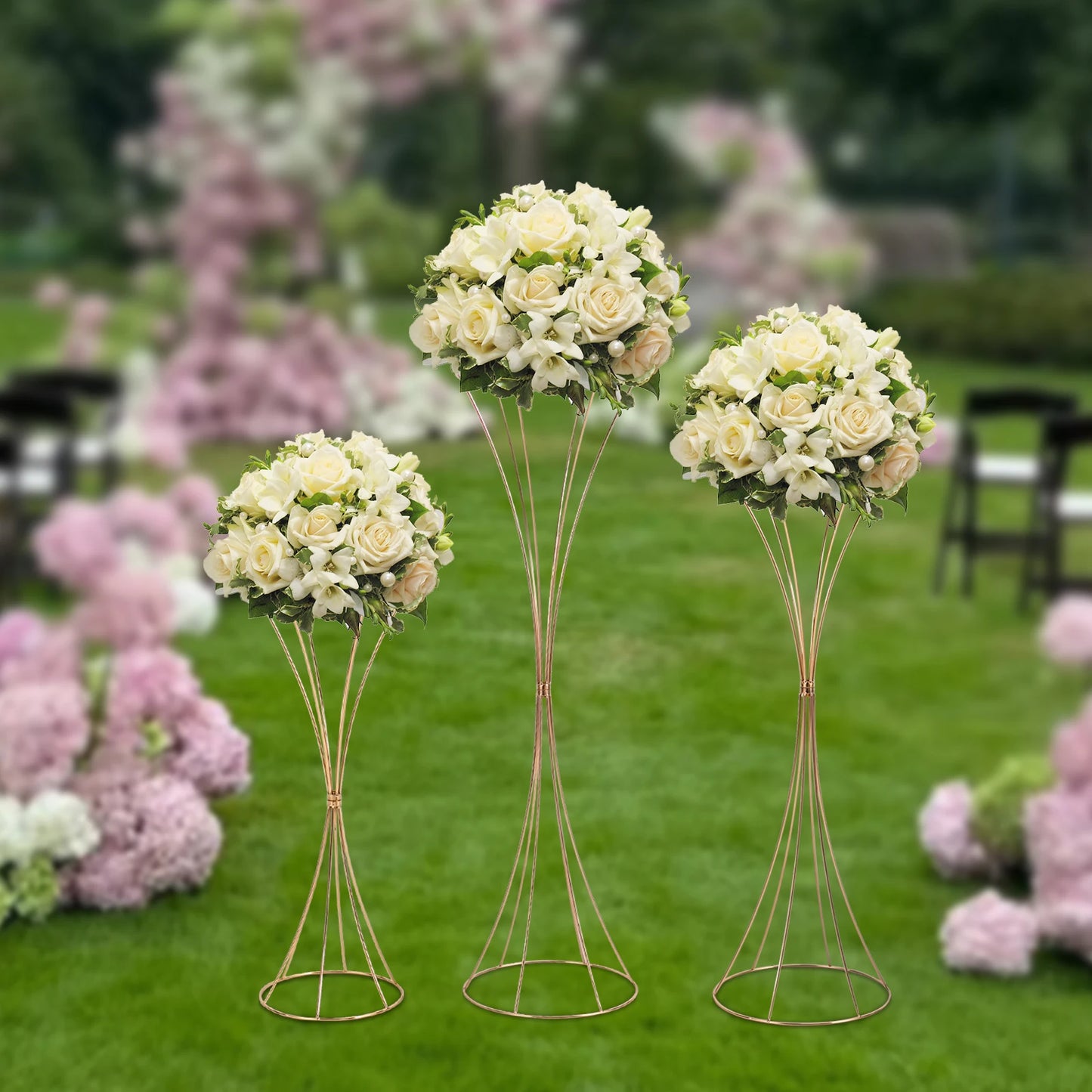 3PCS Gold Tall Vase, Wedding Party Vase  Tall Vase Trumpet Vases Home Decor Centerpiece, Flower Stand 50cm/66cm/79cm H