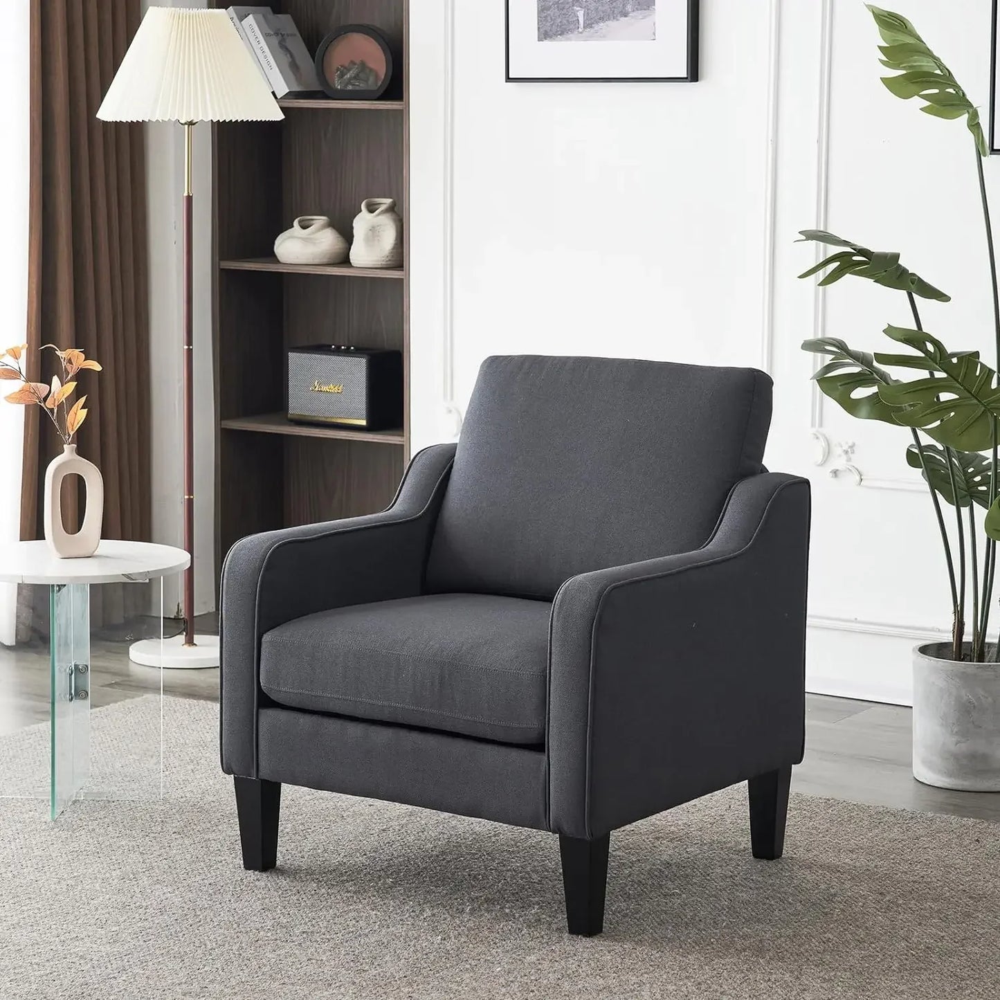 VINGLI Accent Chairs for Living Room Chairs Mid Century Modern Chair Sofa Chair Upholstered Arm Chair with Scooped Arms for Bedr