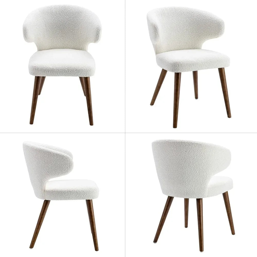 Dining Chairs Set of 4,Mid Century Modern Sherpa Boucle Upholstered Curved Wingback Accent Arm Chairs Side Chairs, White