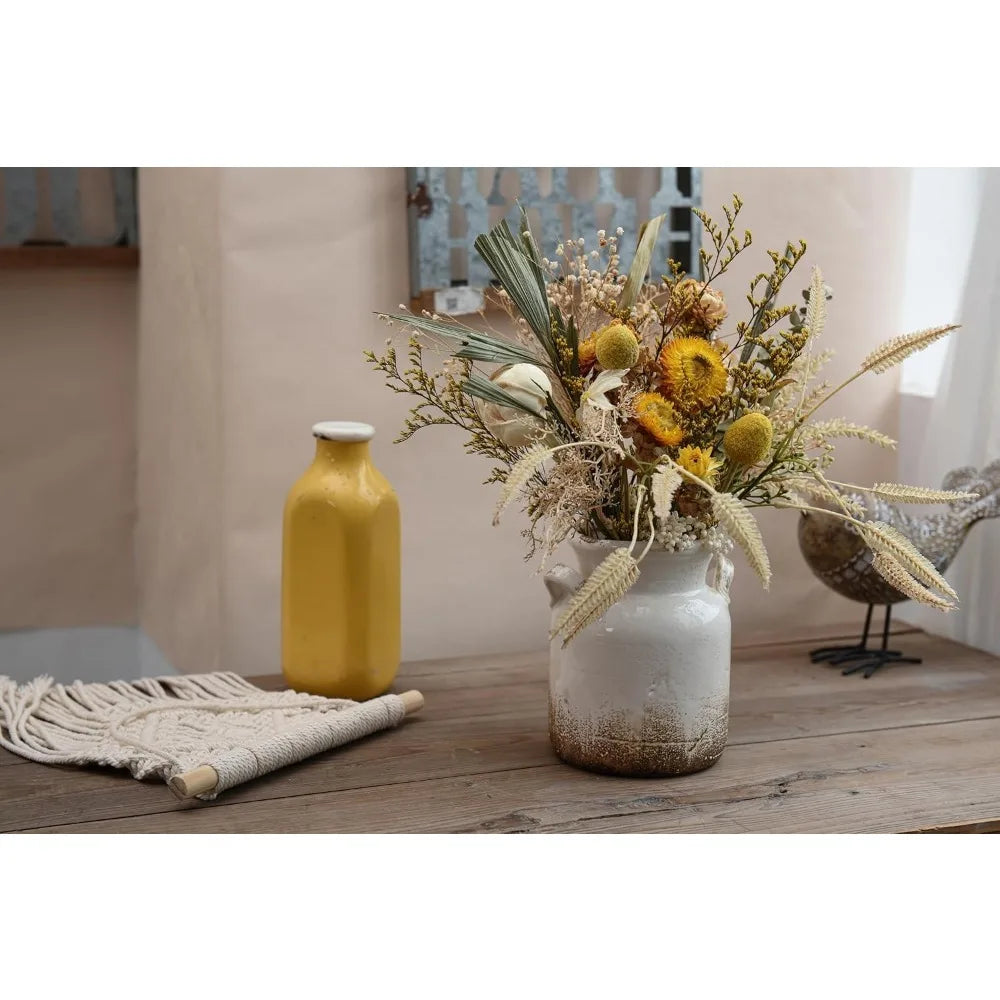 Ceramic Rustic Farmhouse Vase, Distressed Decorative Flower Vase for Home Decor, Ideal Shelf Decor, White Boho Vase