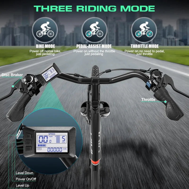 QVivi , 26" Cruiser 500W(Peak 800W) Ebike 21.7MPH Electric Bike for Adults, 48V Removable Battery,
