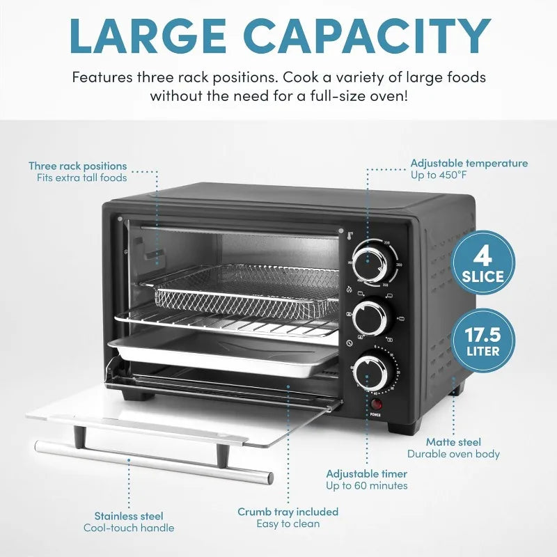 AROMA Turbo 6-in-1 Countertop Convection Oven, Toaster Oven, and Roaster Oven with Circulating 450-Degree Heat （ABT-316B）, Black