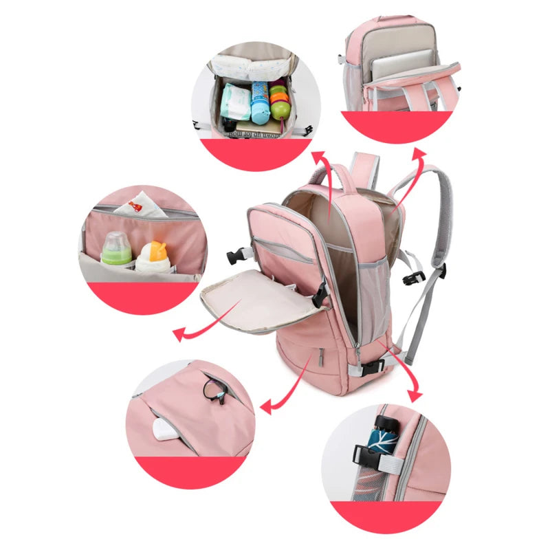 Women Travel Backpack Water Repellent Daypack Teenage Girls USB Charging Laptop Schoolbag With Luggage Strap Shoes Bag 2024 New
