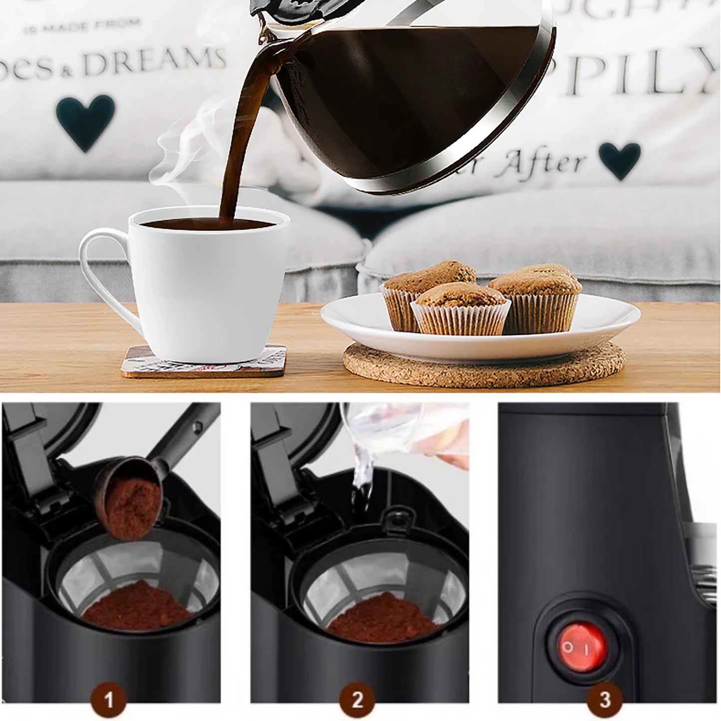 NEW Fun Brewing Experience with Drip Coffee Maker, 1.8L Capacity Household Coffee Machine with Programmable Timer, 1000W Digital