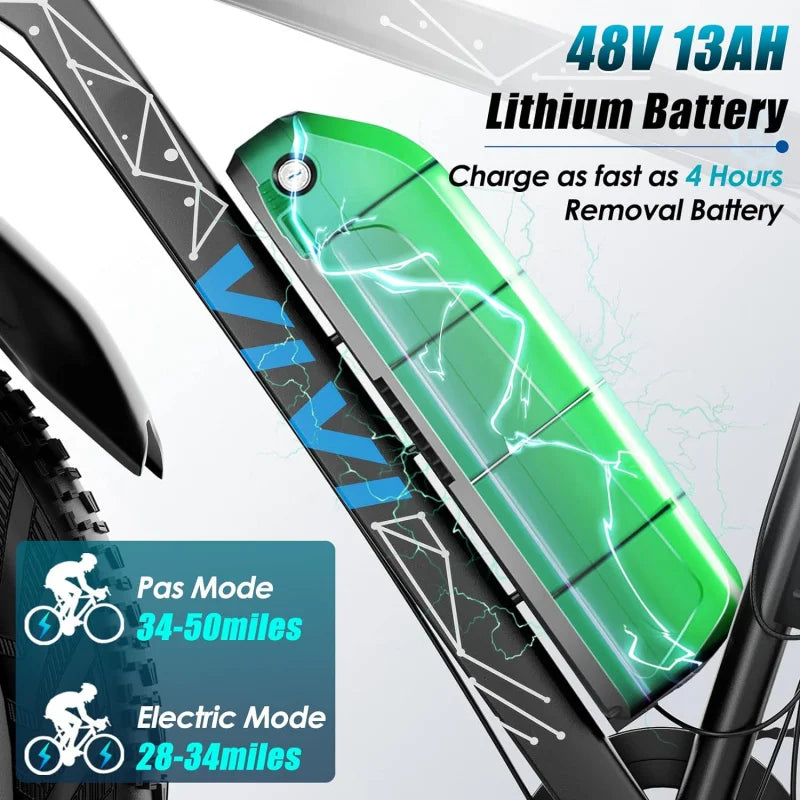 Avivi 26 "x 4.0 fat tire bicycle, 1000W motor peak electric mountain bike, 25mph ebikes for adults with 48