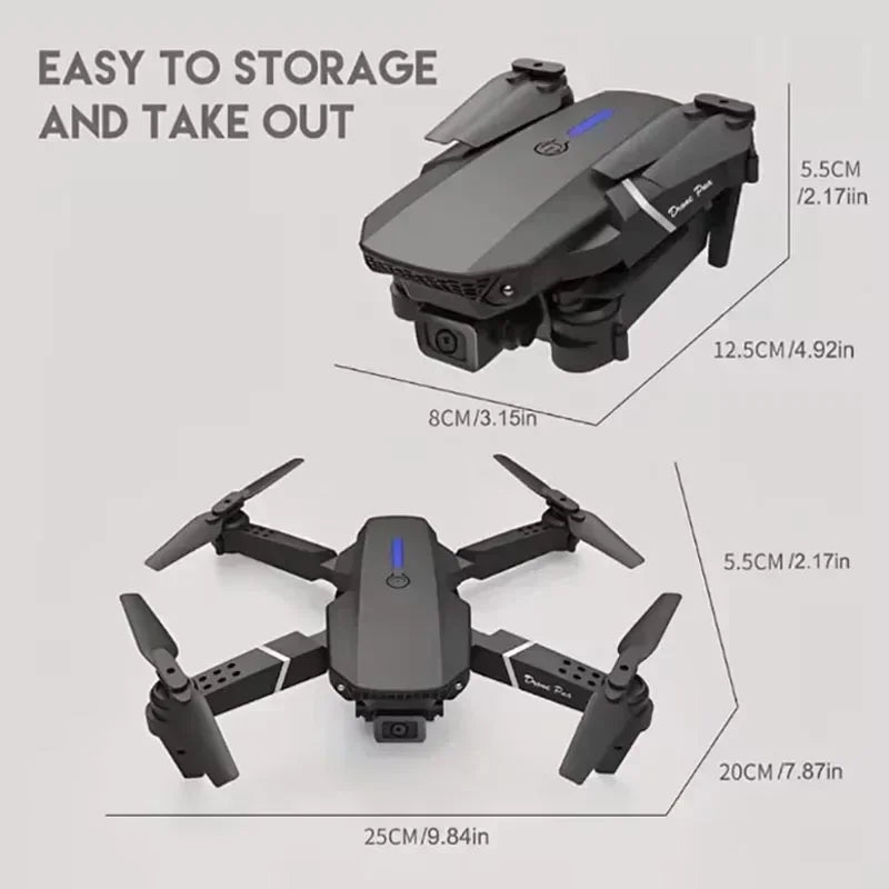 E88 RC Drone Professional HD Camera Quadcopter 4K Wide-Angle WiFi FPV Height Hold Foldable Helicopter Children's Aircraft Toys