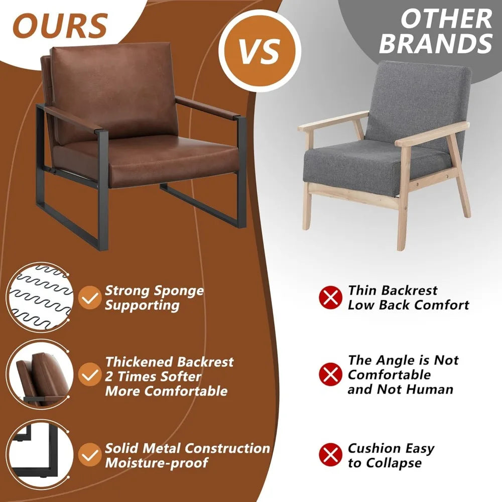 Modern PU Leather Accent Chair Arm Chair with Extra-Thick Padded Backrest and Seat Cushion Sofa Chairs for Living Room Bedroom