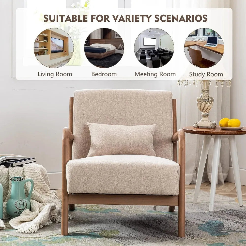 Accent Chair with Solid Wood Frame, Single Fabric Lounge Reading Armchair, Mid Century Modern Accent Chair