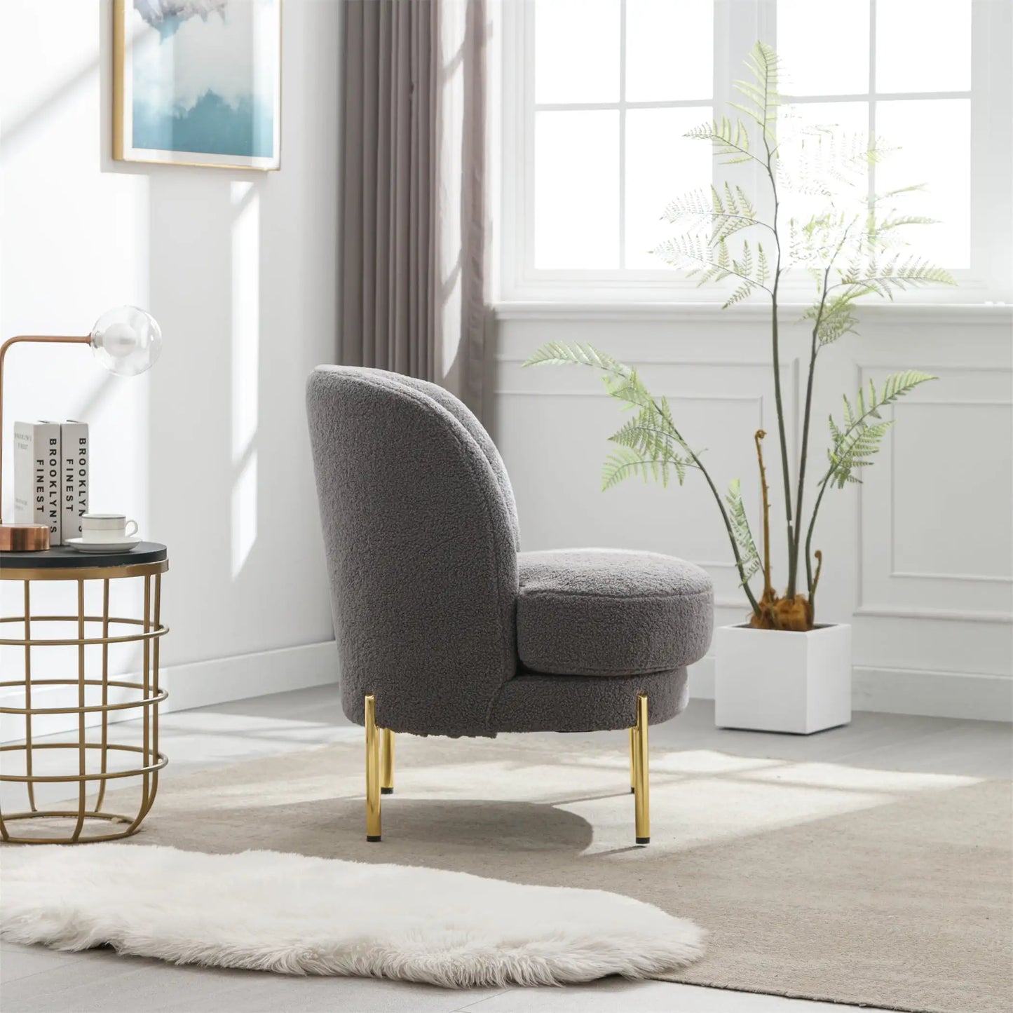 Upholstered Accent Chair for Living Room, Curved Backrest Reading Chair Single Sofa Gray