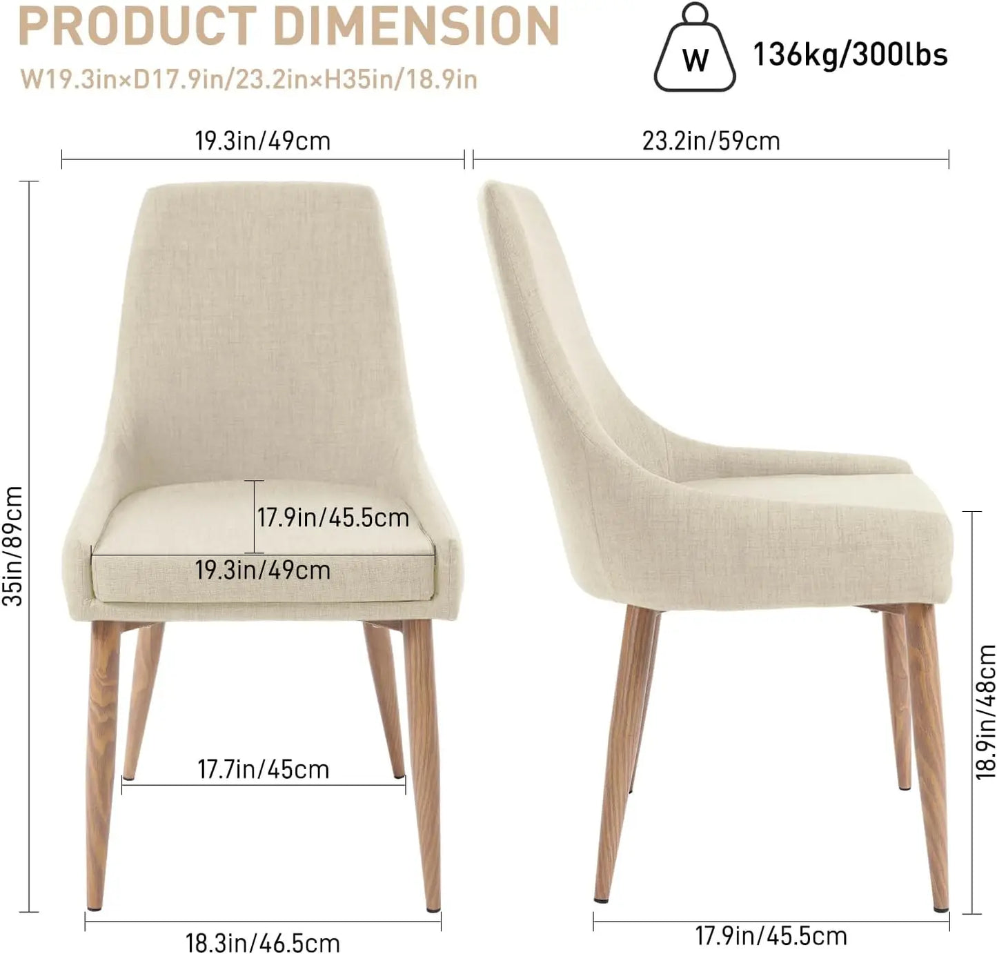 Dining Chairs, Living Room Chair Set of 4 Accent Chair with High Back Beige Fabric Dining Comfy Chair ir