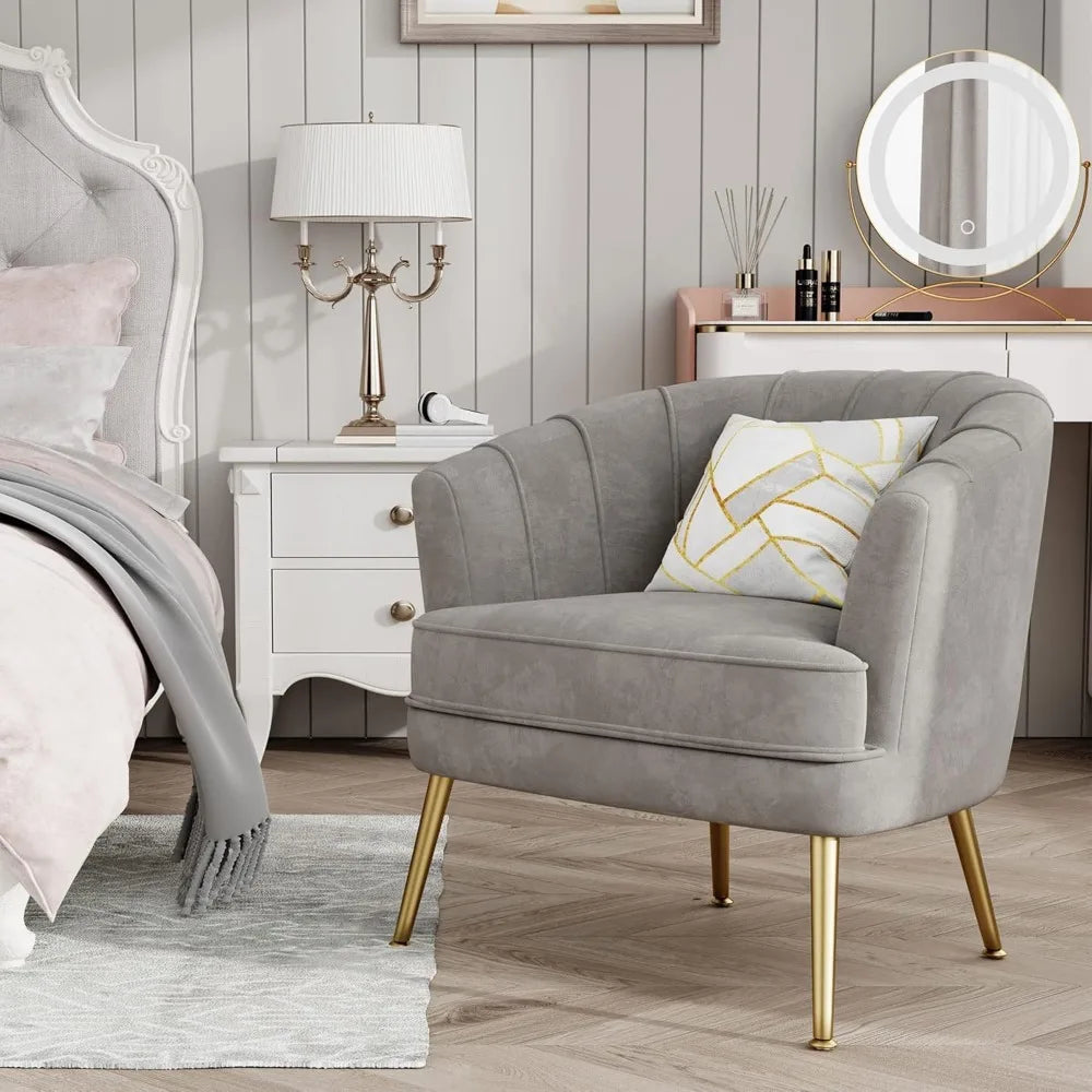 Velvet Accent Chair, Upholstered Modern Single Sofa Side Chair,Comfy Barrel Club Living Room Armchair