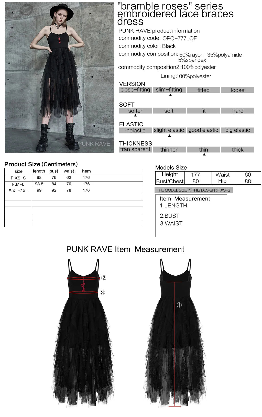 PUNKRAVE Women's Dress Gothic Rose Embroidered Lace Braces Dress Gothic Fashion Sleeveless Summer Mesh Strap Dress