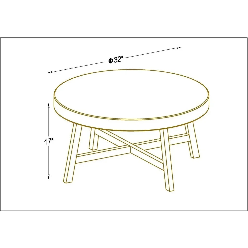 Round Coffee Table, Pine Wood Base Frame Cocktail Tables, Easy Assembled, Multiple Sizes, Solid Wood Tables, Coffee Table