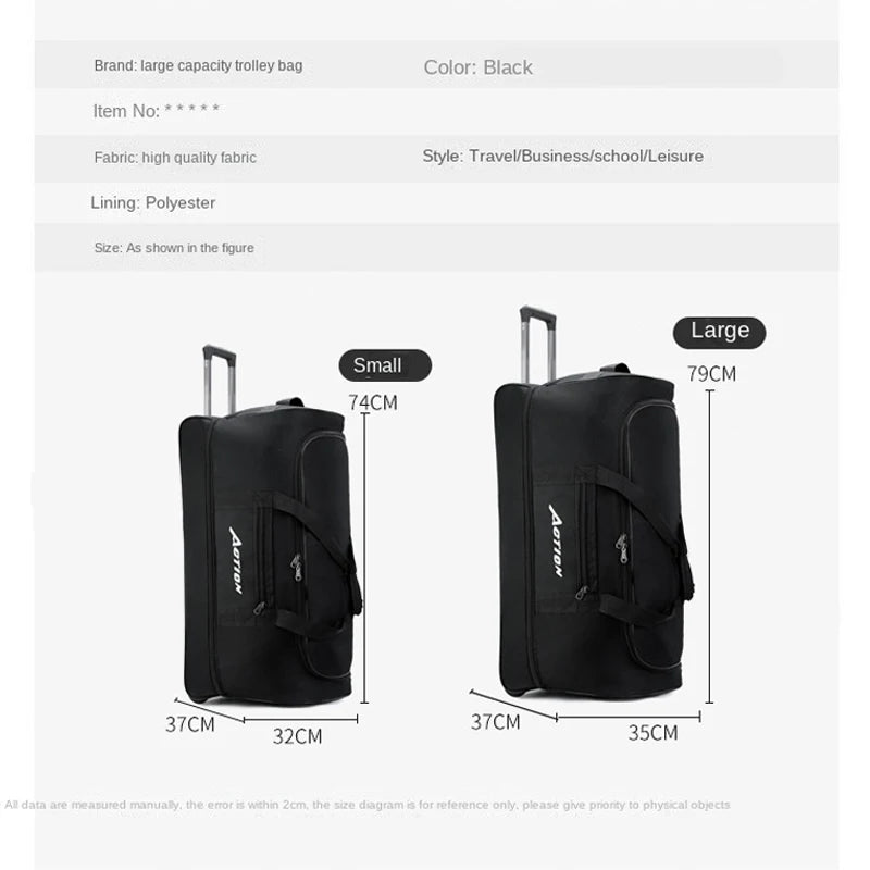 Large Capacity Trolley Bags with Wheels Foldable Luggage Wheeled Bag Travel Suitcase Waterproof Handbag Rolling Luggage