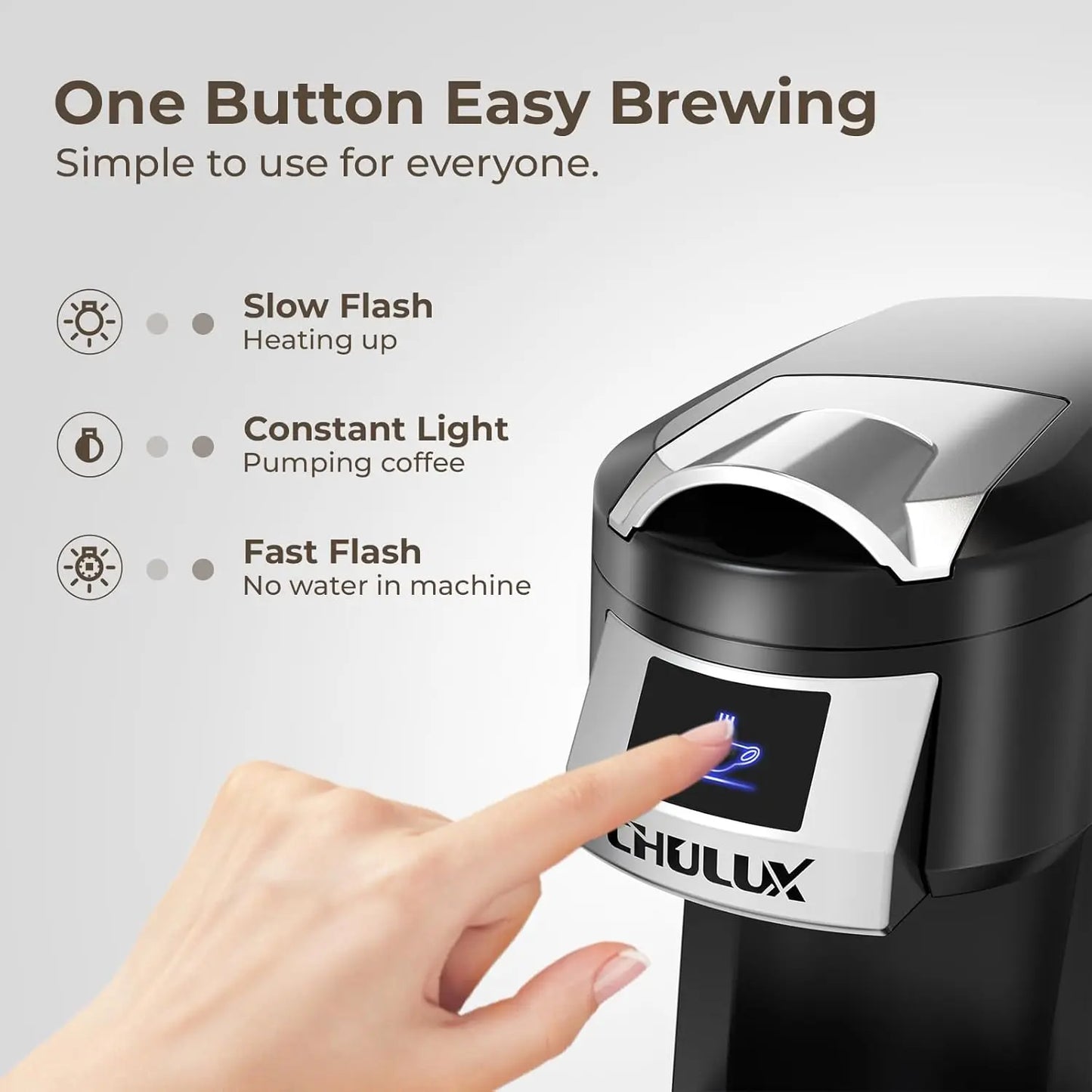 CHULUX Classic 2 in 1 Single Serve Coffee Maker for K Cup & Ground Coffee, One Button Easy Coffee Machine for Office, RV, Travel