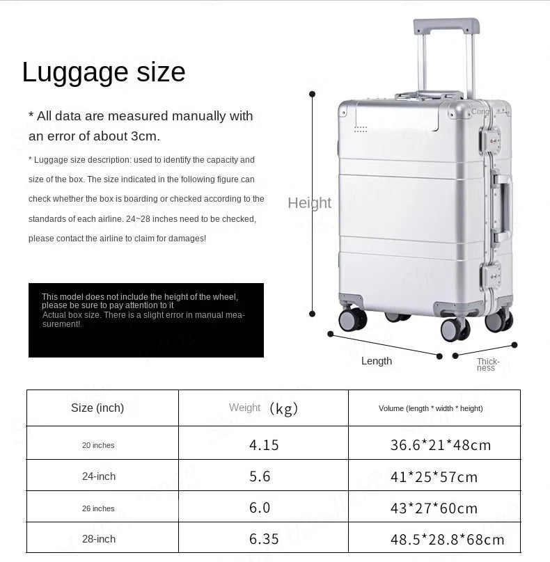 All Aluminum Magnesium Alloy Suitcase Business Trolley Case Portable Front Opening 20 inch Boarding Bag 24“28” Lock Luggage