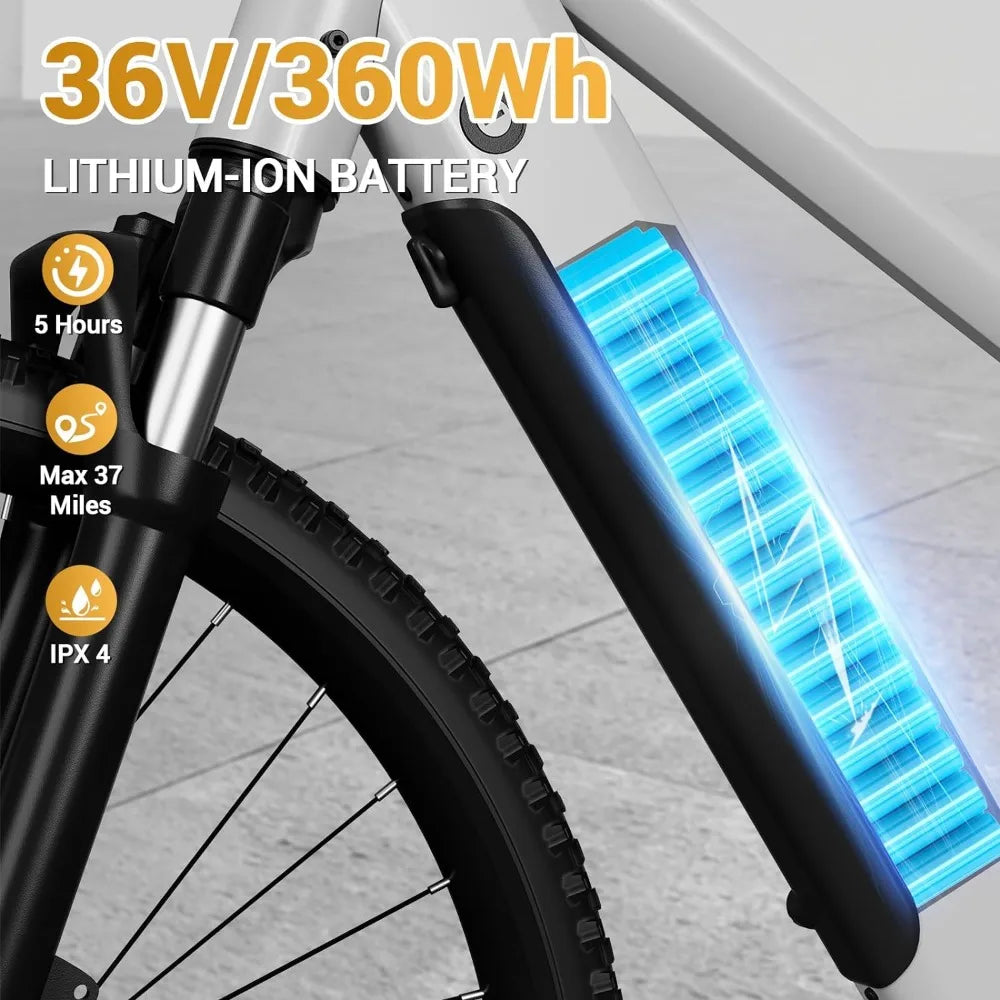 Electric Bike for Adults,7-Speed,Commuter Electric Bike with 360Wh Removable Battery,LCD Display,Suspension Fork