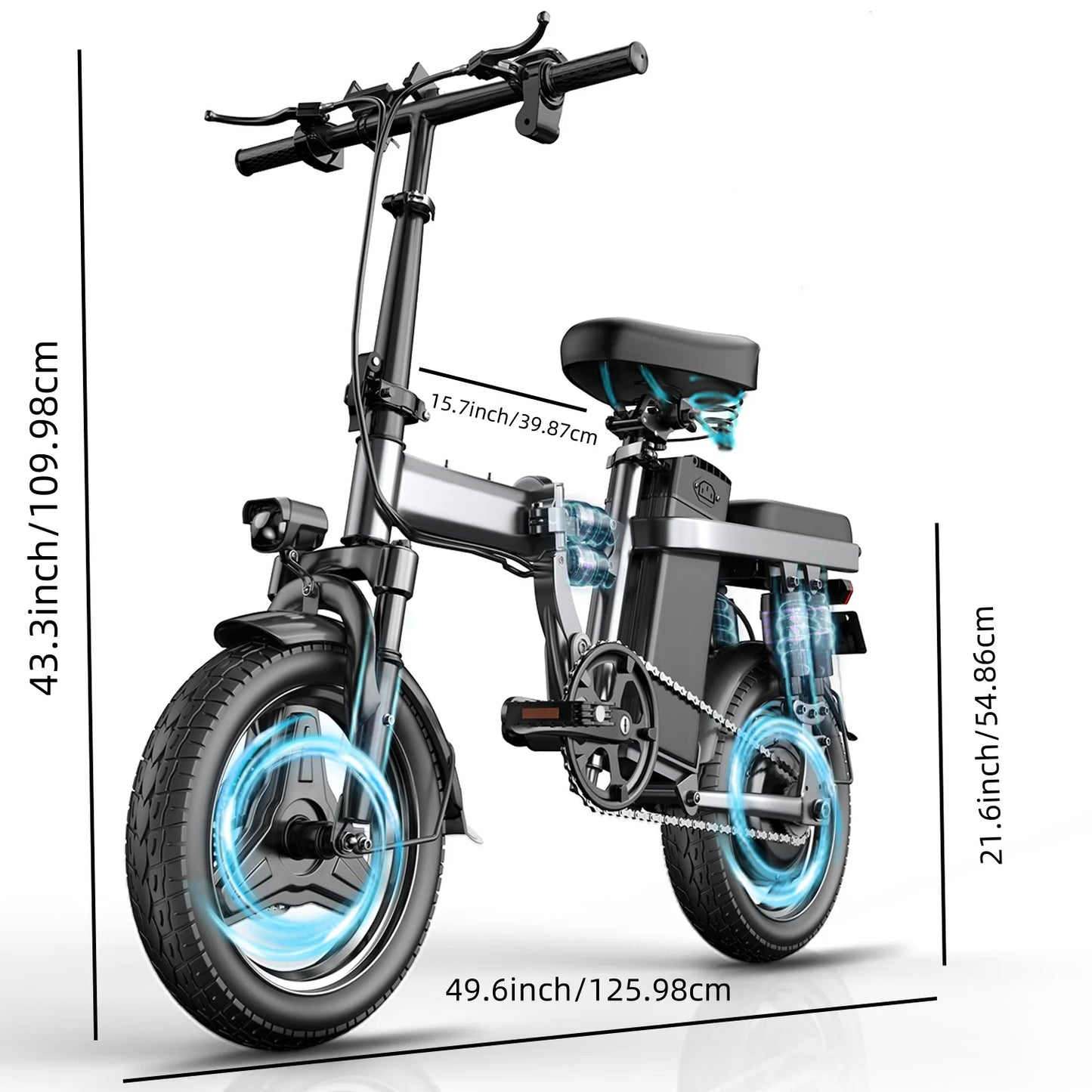Electric Bike for Adults 48V 15AH 20MPH 35Miles Commuting Ebikes 500W Brushless Lightweight 14'' Tires Folding Electric Bicycles