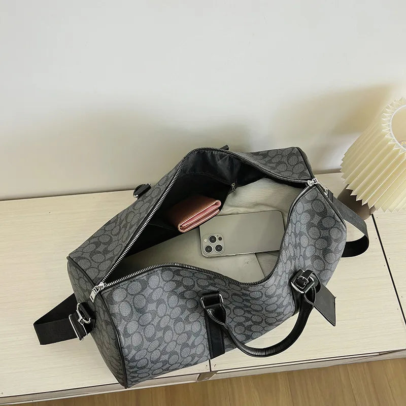 Travel Duffle PU Leather Women Totes Sports Gym Fitness Business Casual Luggage Handbag Outdoor Shoulder Bag for Man Weekend