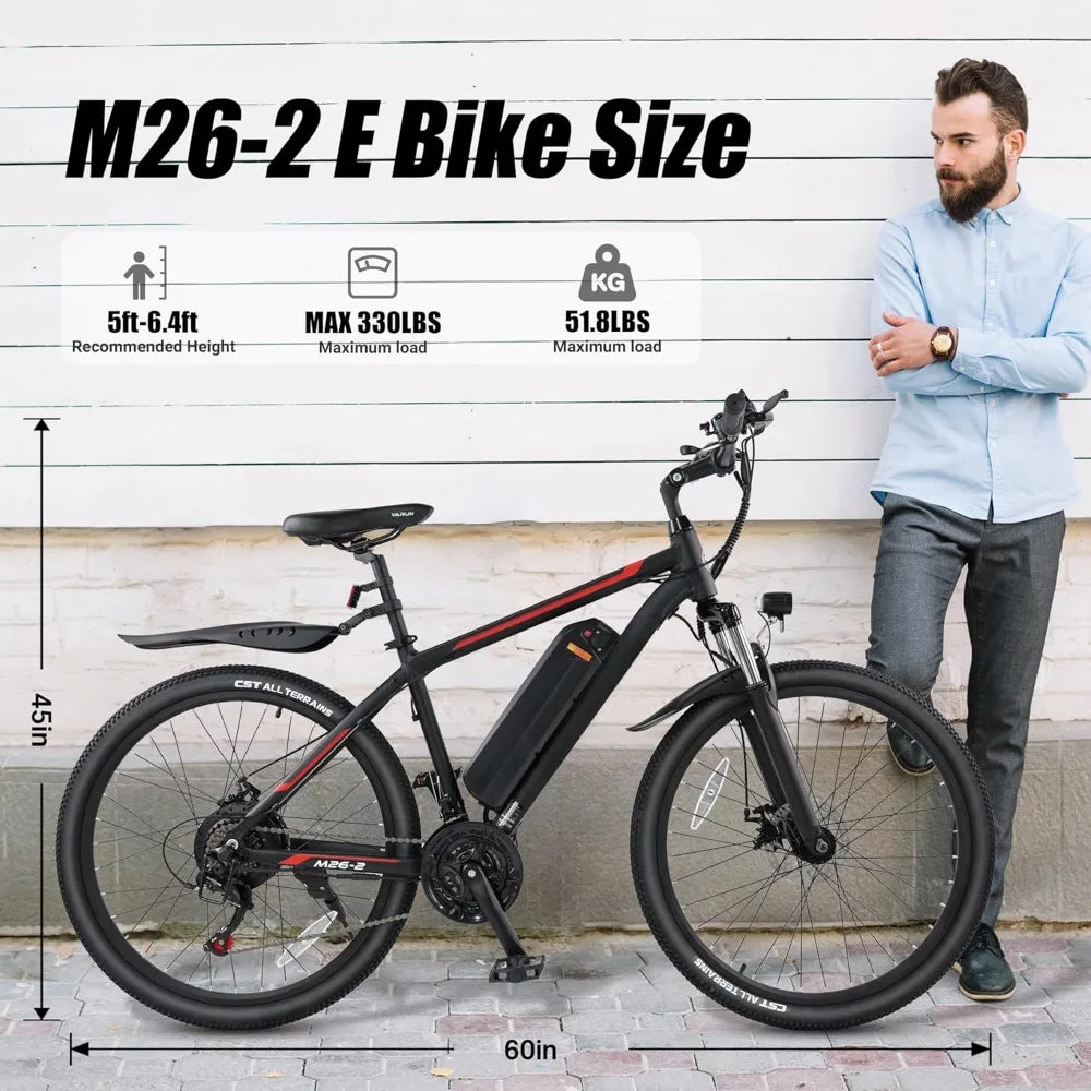 Electric Bike - 500W（Peak 750W Electric Bike for Adults with 48V Removable Battery - 26" Ebike Up to 45 Miles, 20 MPH