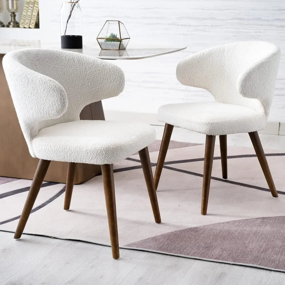 Dining Chairs Set of 4,Mid Century Modern Sherpa Boucle Upholstered Curved Wingback Accent Arm Chairs Side Chairs, White