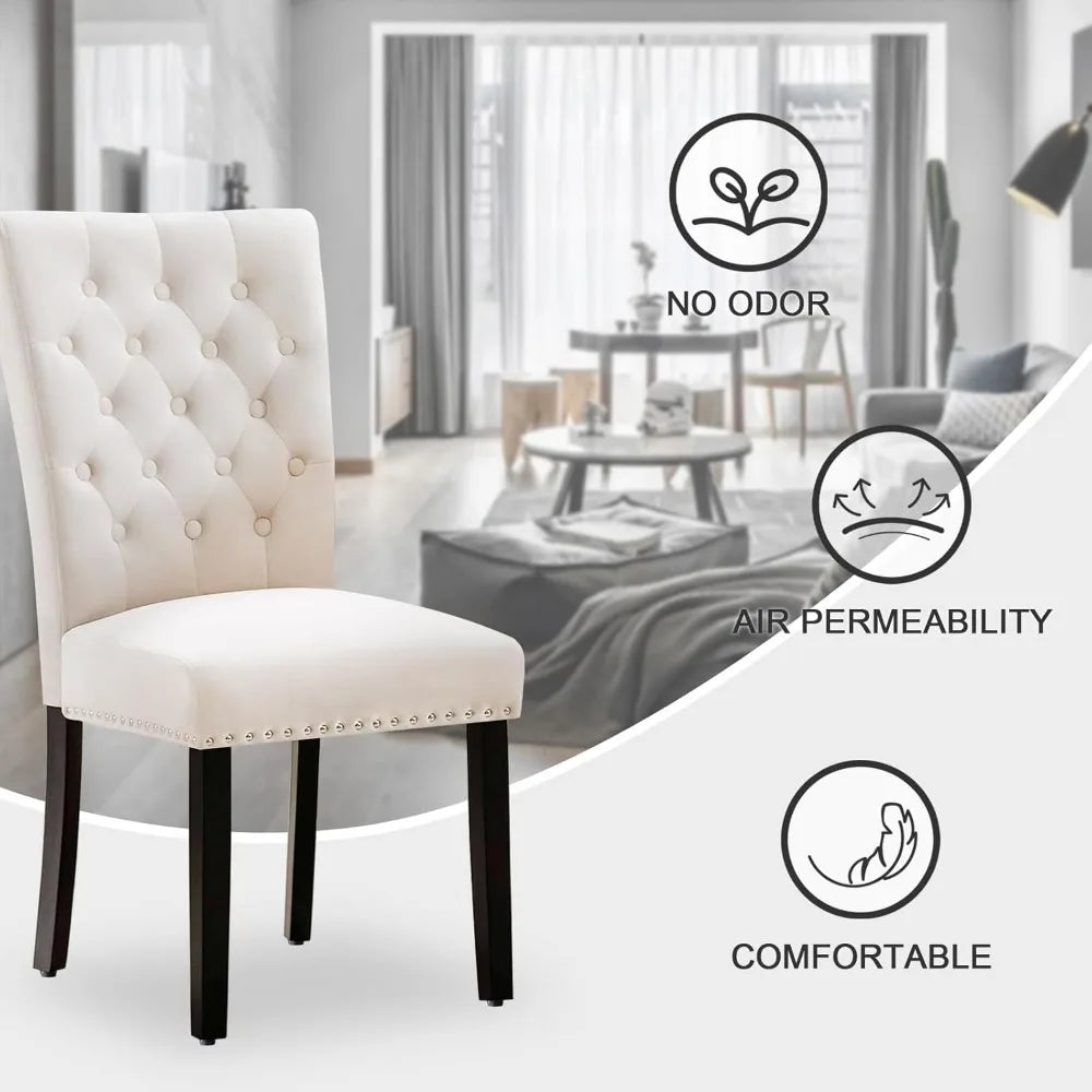 Dining Kitchen Chair Set of 2, Parsons Upholstered Dining Room Chair, Wood Accent Chair with Nailed Trim
