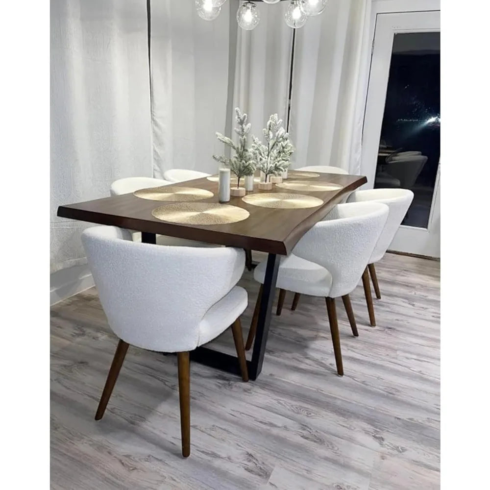 Upholstered Curved Wingback Accent Arm Chairs Side Chairs with Solid Wood Legs, White
