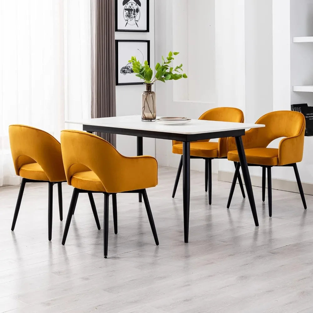 Swivel Dining Chair Set of 4, Velvet Upholstered Side Modern Accent Guest Home Office Desk with No Wheels for