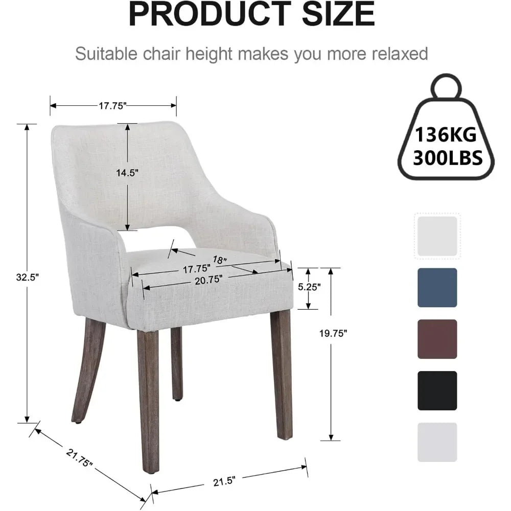Linen Fabric Dining Chairs Set of 4,Upholstered Side Chairs,Farmhouse Accent Chairs with Open Back Wood LegsCream(Wider seats)