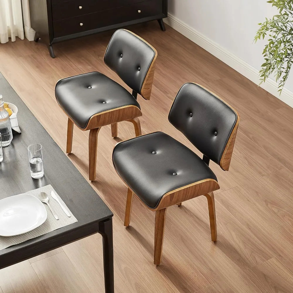 Mid Century Modern Kitchen Dining Room Chairs, Faux Leather Upholstered Accent Chairs, Walnut Bentwood Chair.