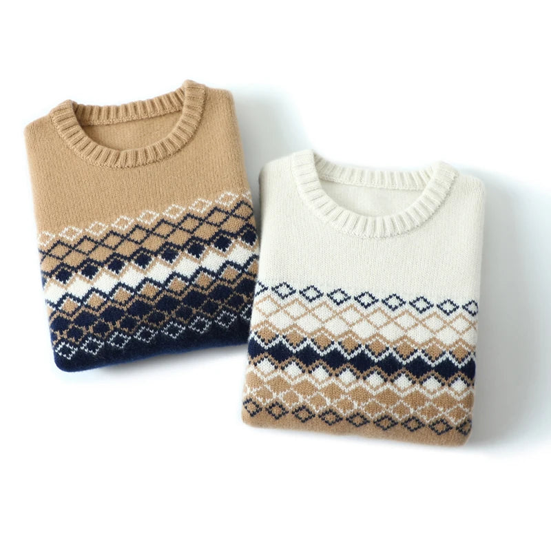 MEN Design Fashion Sweater Winter Warm Luxury 100% Cashmere THICK Casual  England Style  Computer Knitted  O-Neck