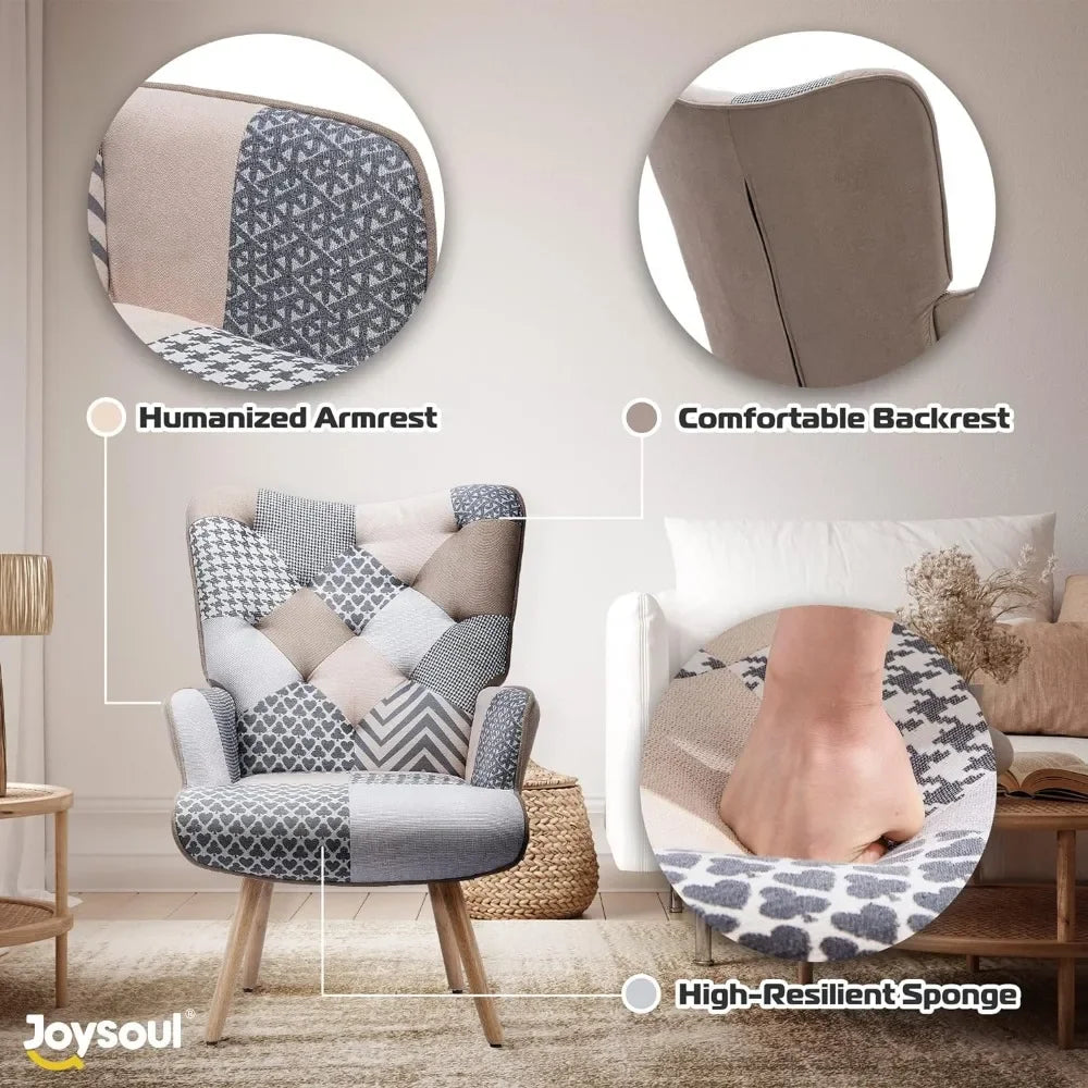 Living Room Accent Chair, Modern High-back Armchair, Gray Plaid Chair,  Home Furniture Minimalist Fabric Living Room Chair